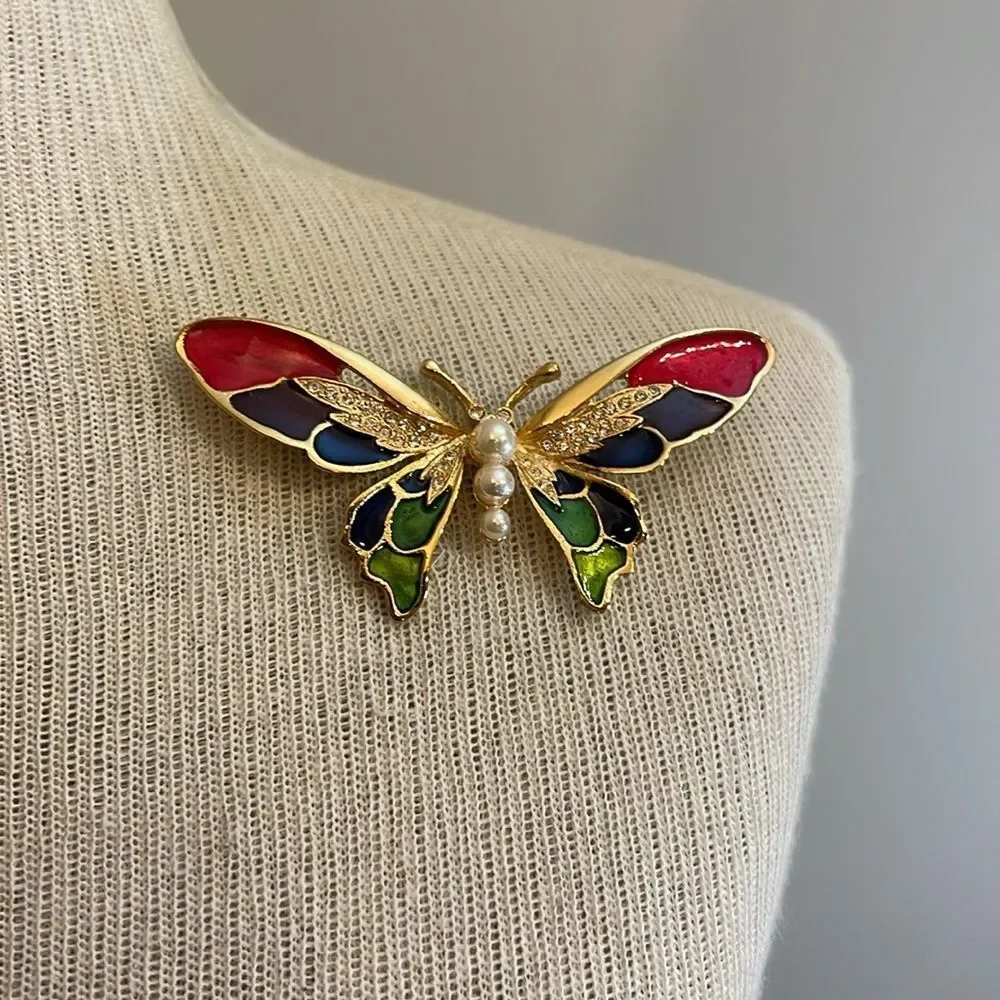 Vintage Good Quality Enamel- Cloisonné Butterfly Pin Brooch Colorful Insect